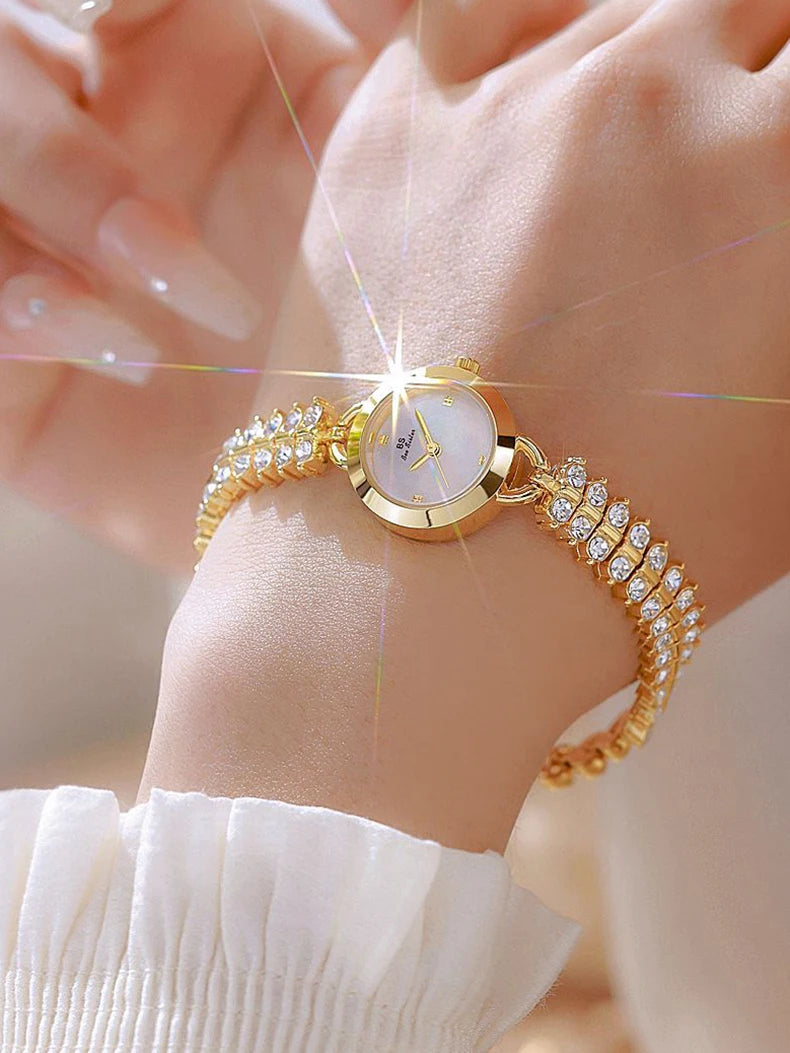 Small Diamond Accent Gold Chain Quartz Watch for Women