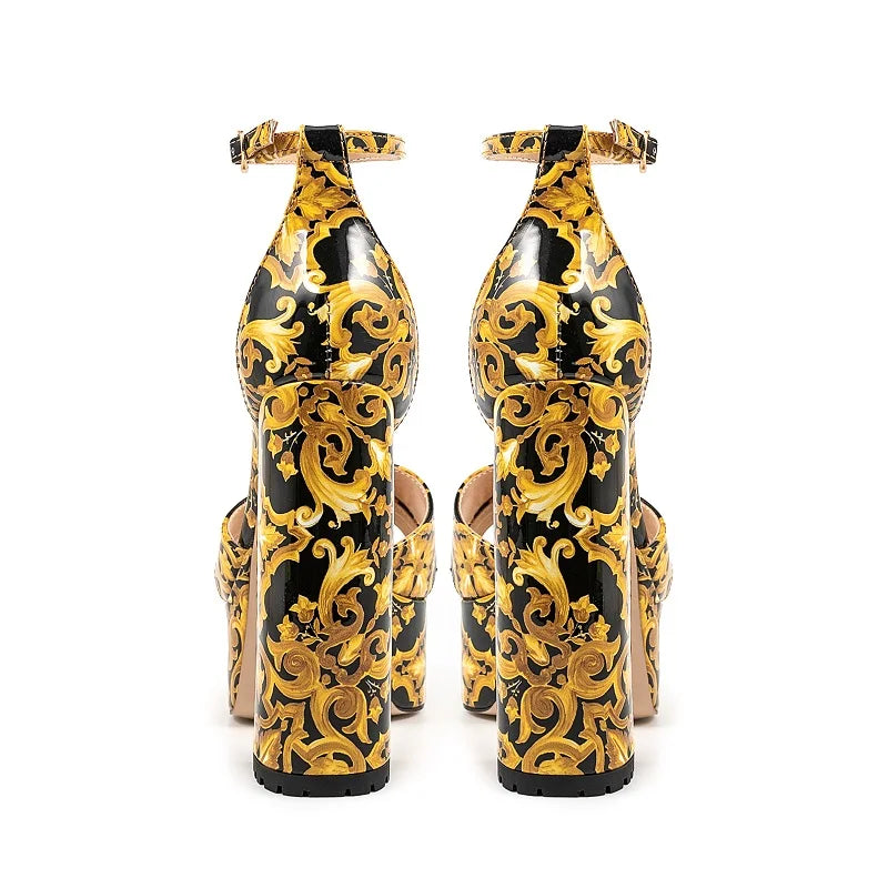 Summer Platform Sandals Printed Leather Ultra High Heel for Women