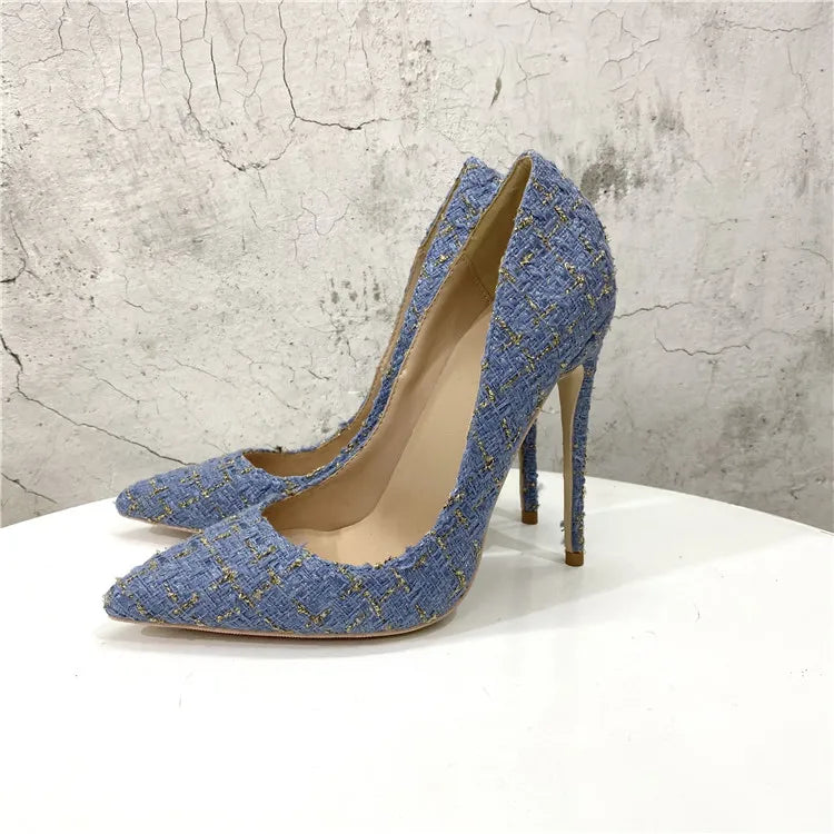 Woven Pointed Toe Stiletto High Heel Pumps for Women
