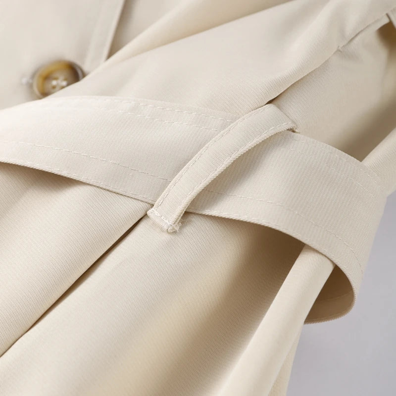 Chic Belt Women's Coat Elegant Stand Collar Full Sleeve Single Breasted  Female Jacket 2025 Autumn Fashion Commuter Windbreaker