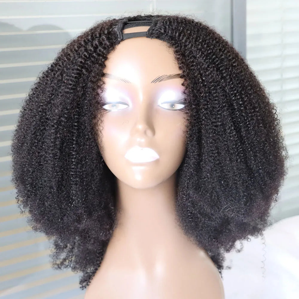 Natural 4C Kinky Curly V Part Human Hair Wig for Women