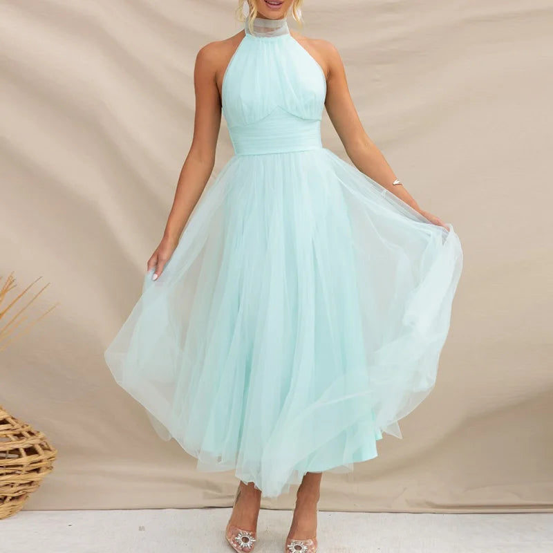 Elegant Lantern Sleeve V Neck Maxi Dress for Women