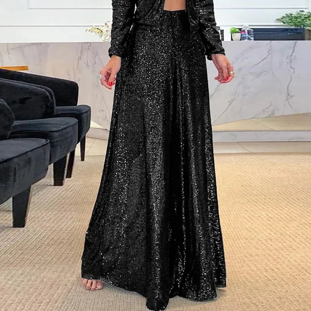 Elegant High Waisted Pleated Chiffon Wide Leg Pants for Women