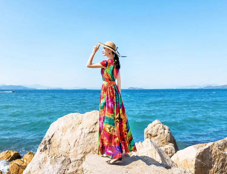 Plus Size Peacock Print Maxi Dress