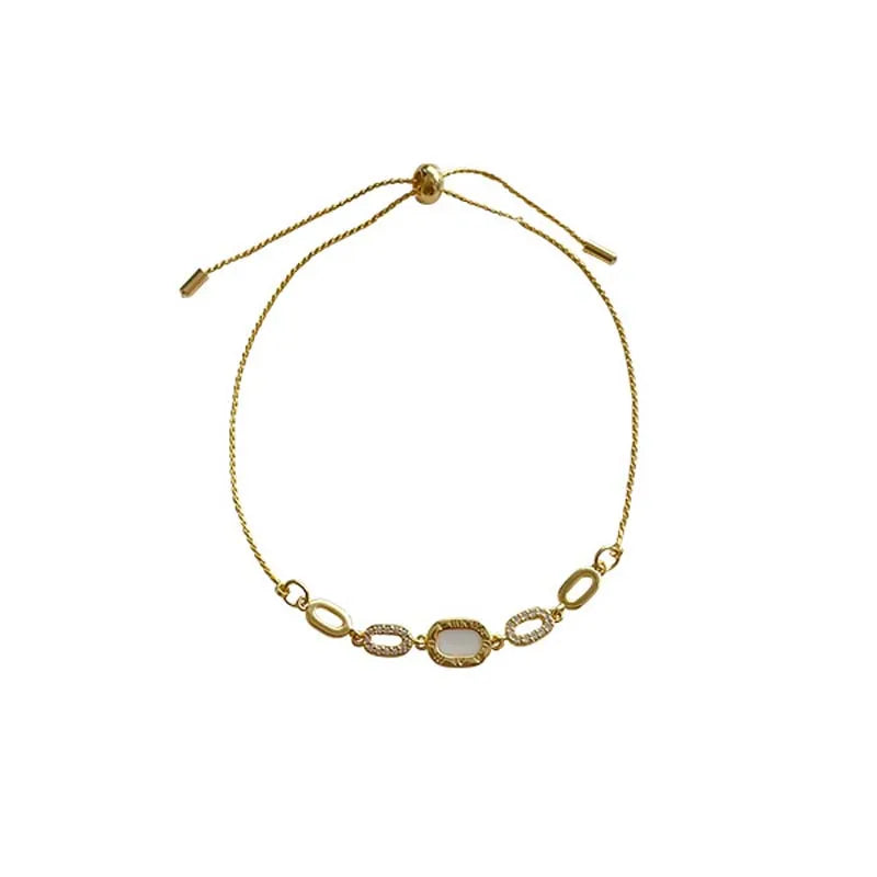 Gold Tone Square Opal Chain Bracelet