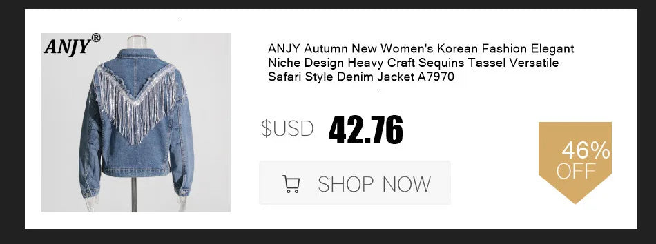 ANJY Autumn New Women Ins Shirt Studded Diamonds Distressed Denim Coat Pockets Single Breasted Elegant Vintage Casual Tops A9973