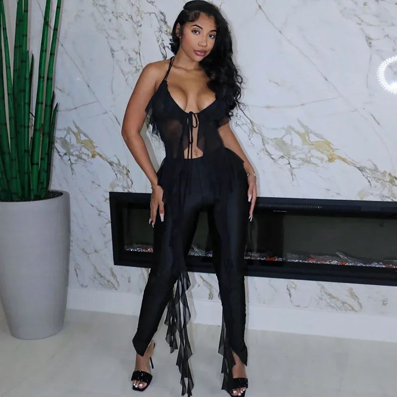 Y2K Sheer Mesh Spaghetti Strap Camisole Top White Ruffle Fringe Halter Tops Coquette Fairy Core Clothes 2024 Fashion