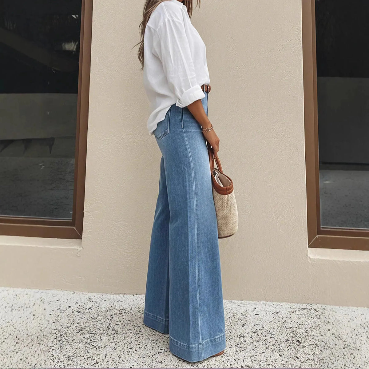 Distressed High Waist Wide Leg Jeans