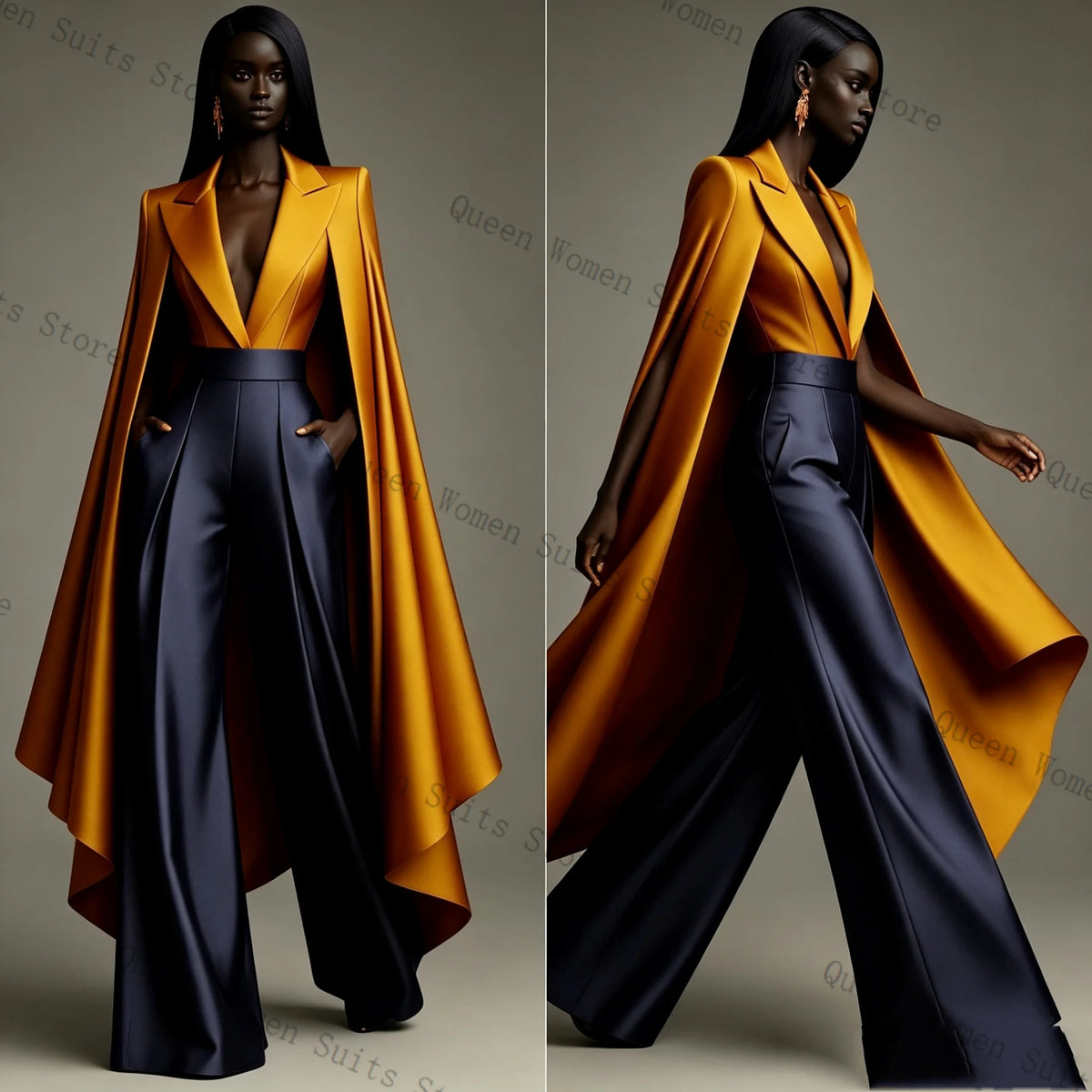 Elegant Dual Color Wrap Blazer And Trousers Set For Women