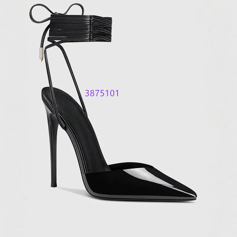 Elegant Summer Pointed Toe High Heel Ankle Strap Crystal Pumps for Women