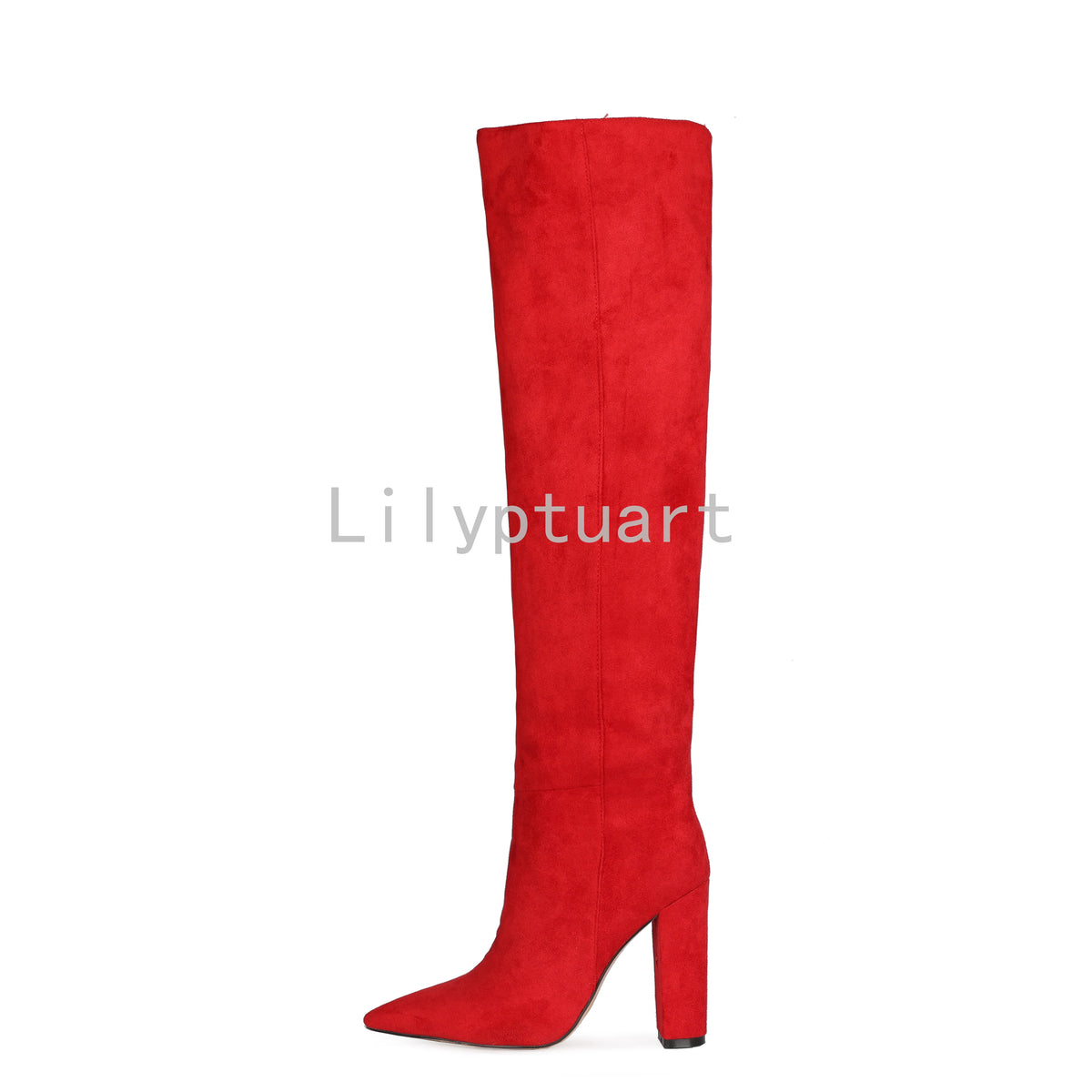 Beige Square Heel Slip-On Over-the-Knee Boots for Women