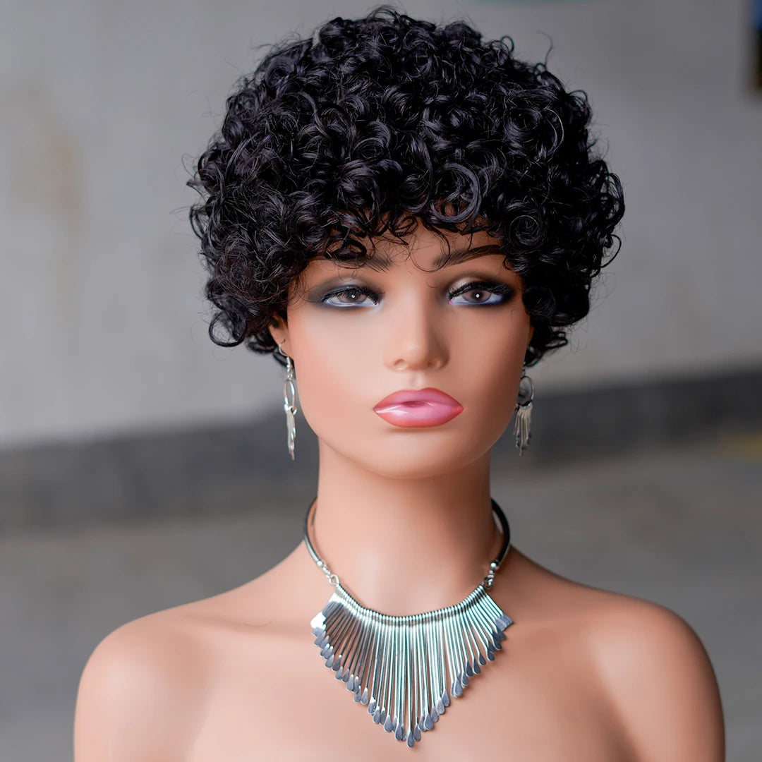 Short Curly Pixie Cut Brazilian Human Hair Wig for Women