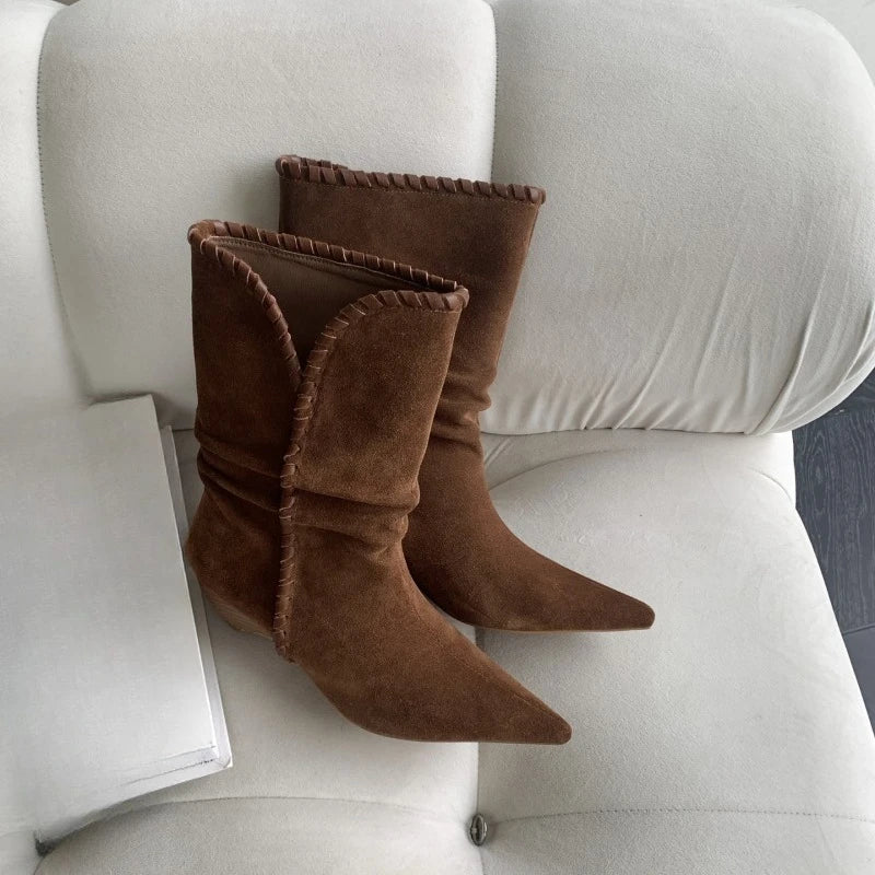 Pointed Toe Mid Calf Boots