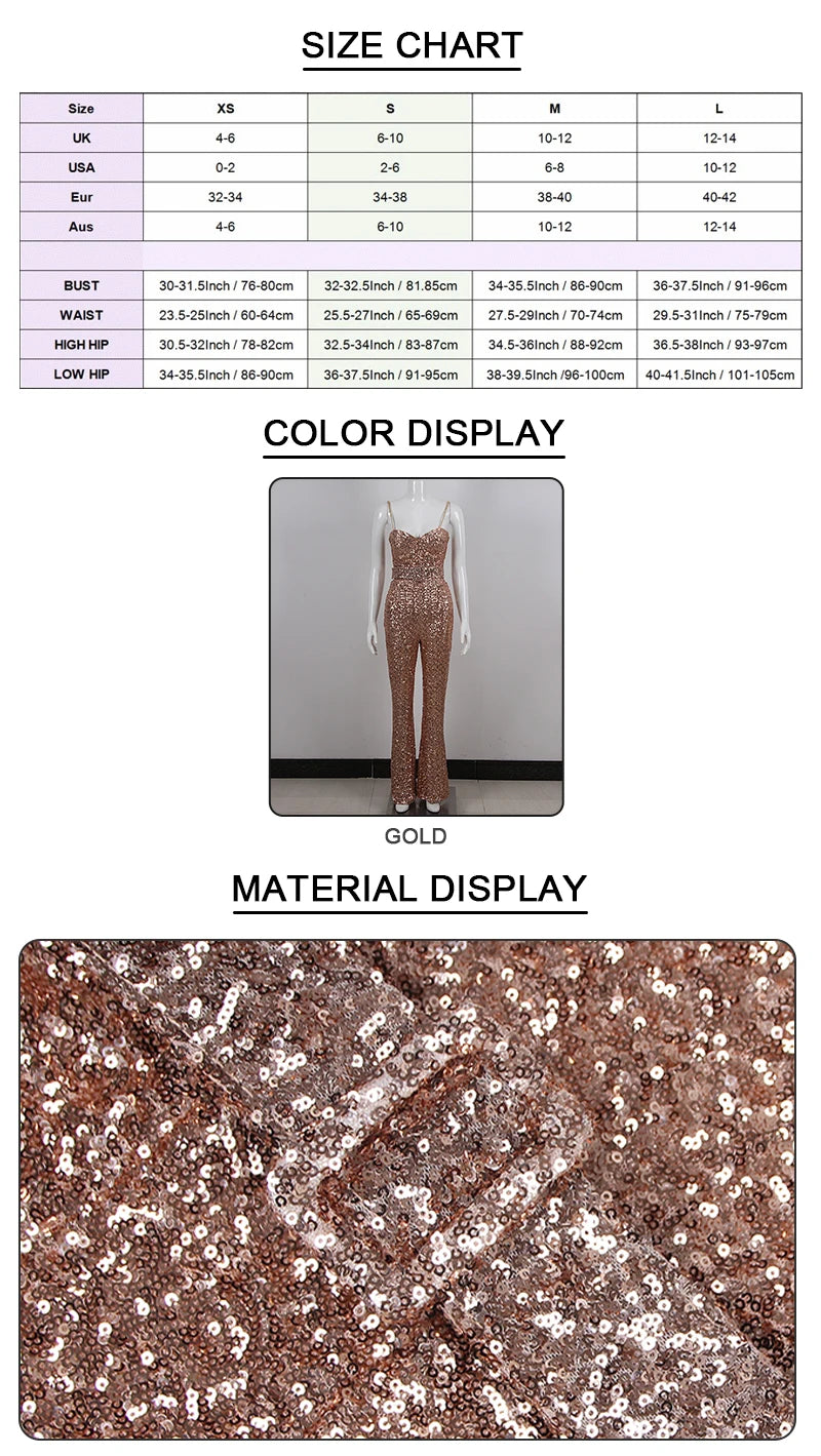 Gold Sequin Design Sleeveless Jumpsuit With Belt for Women