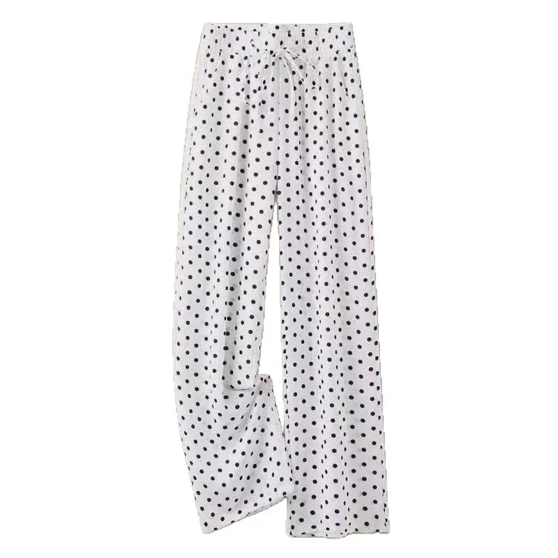 Casual Polka Dot High Waist Wide Leg Pants for Women