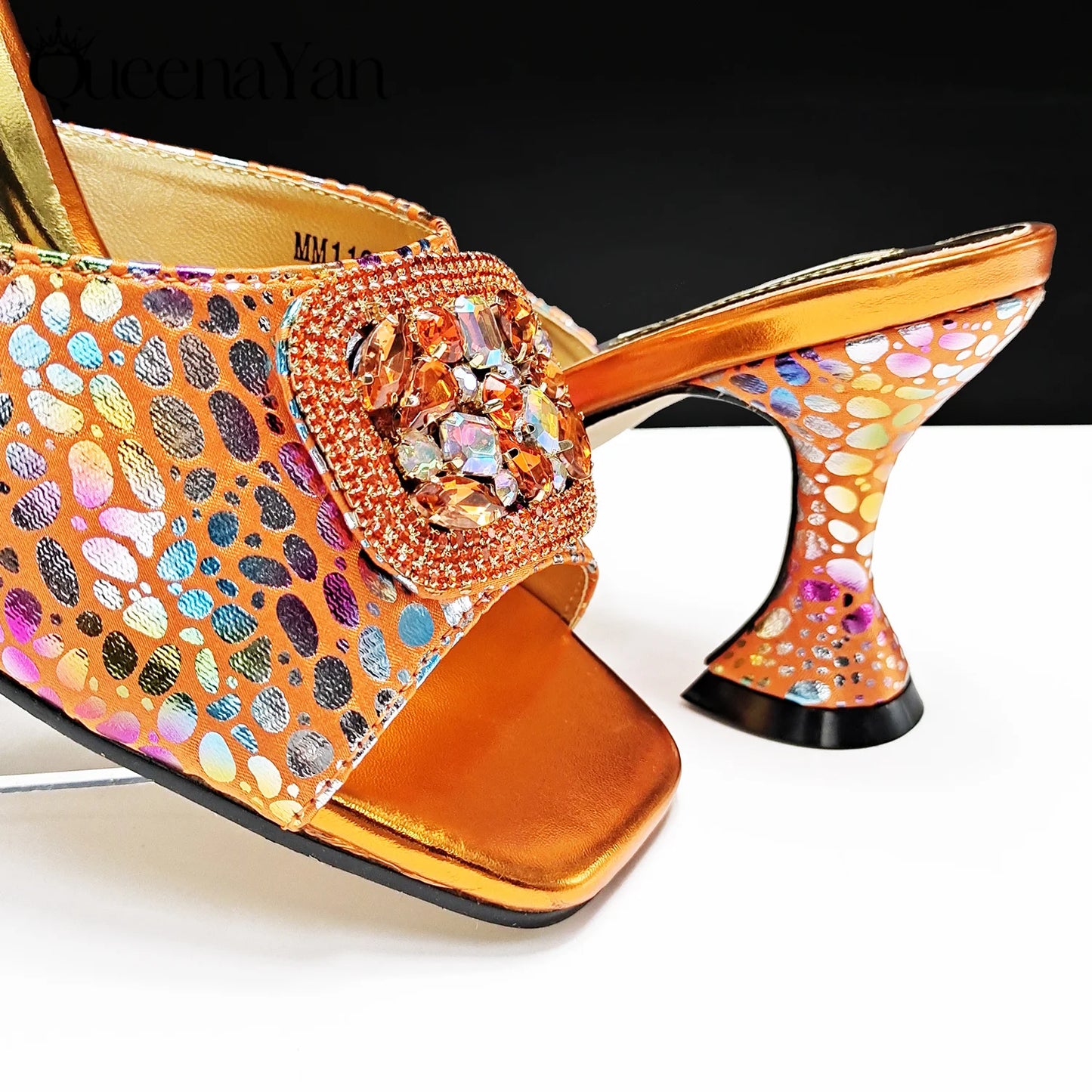 QueenaYan 2025 Fashion Newest Arrival Orange Color Square Toe Women Sandals Shoes Matching Bag Set for Ladies Wedding Party Pump