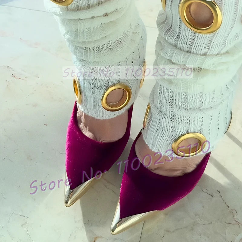 Fuchsia Velvet Two Tone Stiletto Heel Pumps for Women