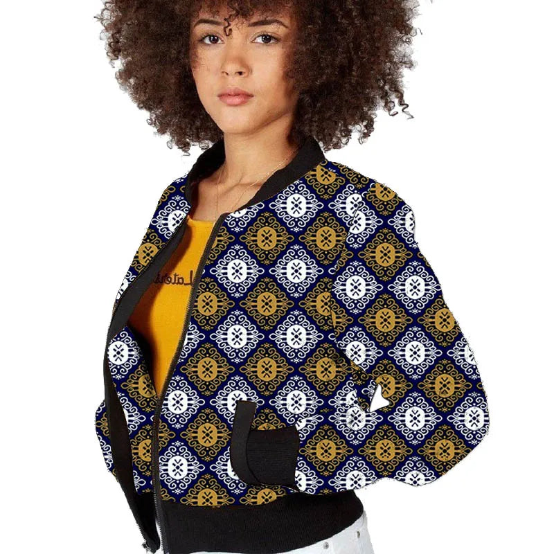 Elegant African Print Tailored Flight Jacket for Women