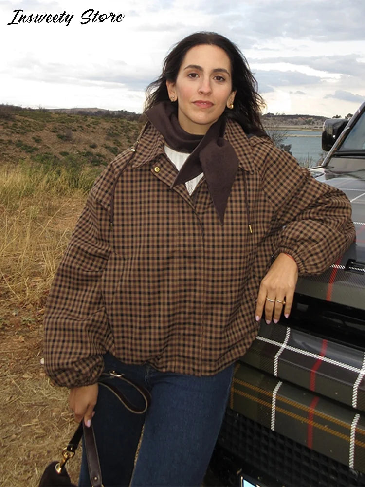 Long Sleeve Plaid Button-Up Shirt Jacket for Women