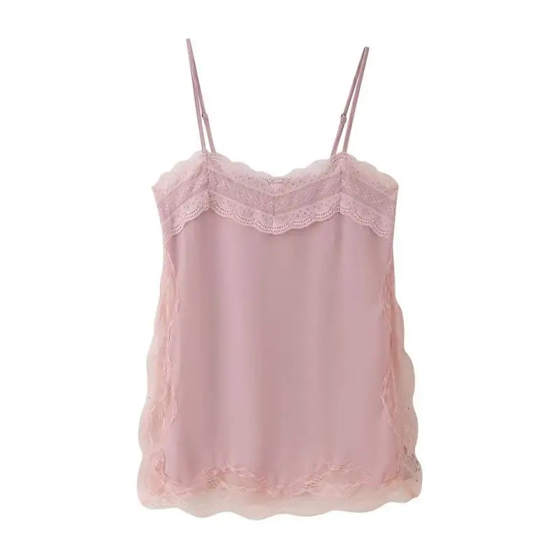 Brown Satin Lace Splicing Sling Dress Women Elegant Irregular Hem V Neck Backless Sleeveless Gown Chic Women Party Club Vestidos