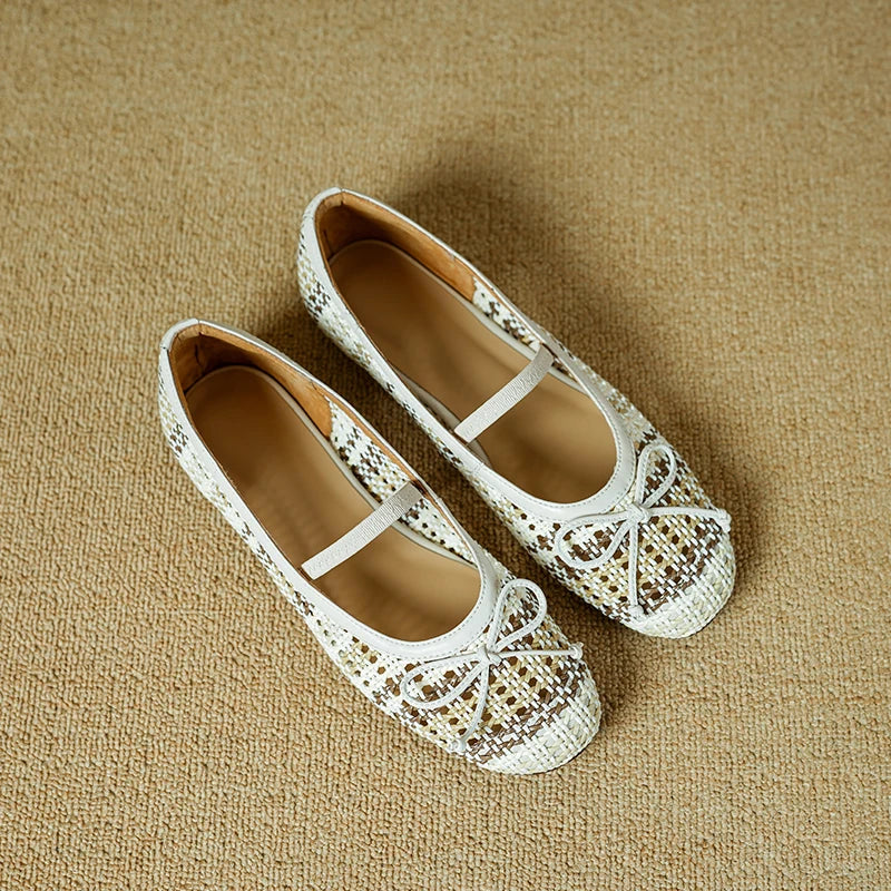 All Day Comfort Textured Woven Bowtie Ballet Flats for Women