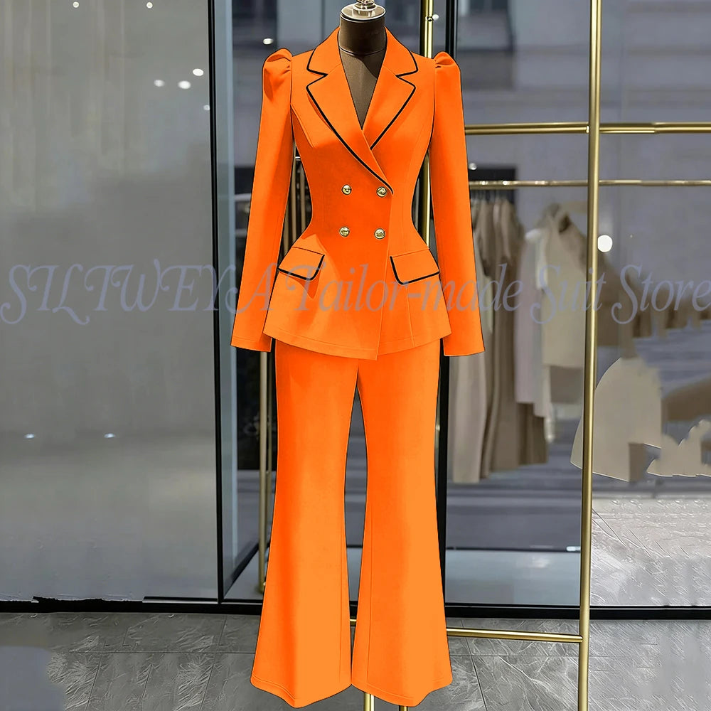 Double Breasted Blazer Set With Side Pockets For Women