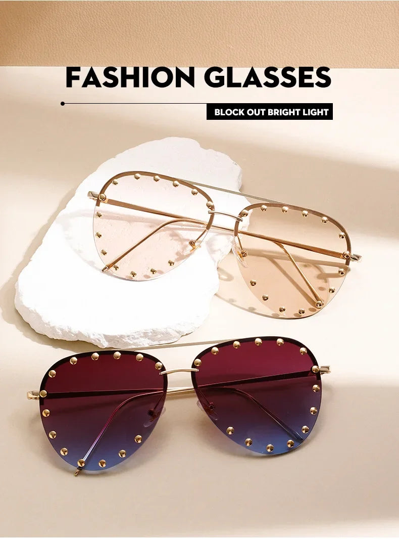 Oversized Rimless Gradient Pilot Sunglasses for Women