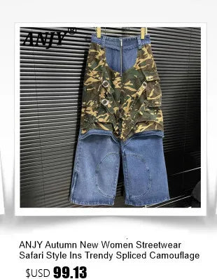 ANJY Autumn New Women's Streetwear Y2K Chic Fashion Safari Style Niche Personality Spliced Button Jeans Casual Denim Pants A7689