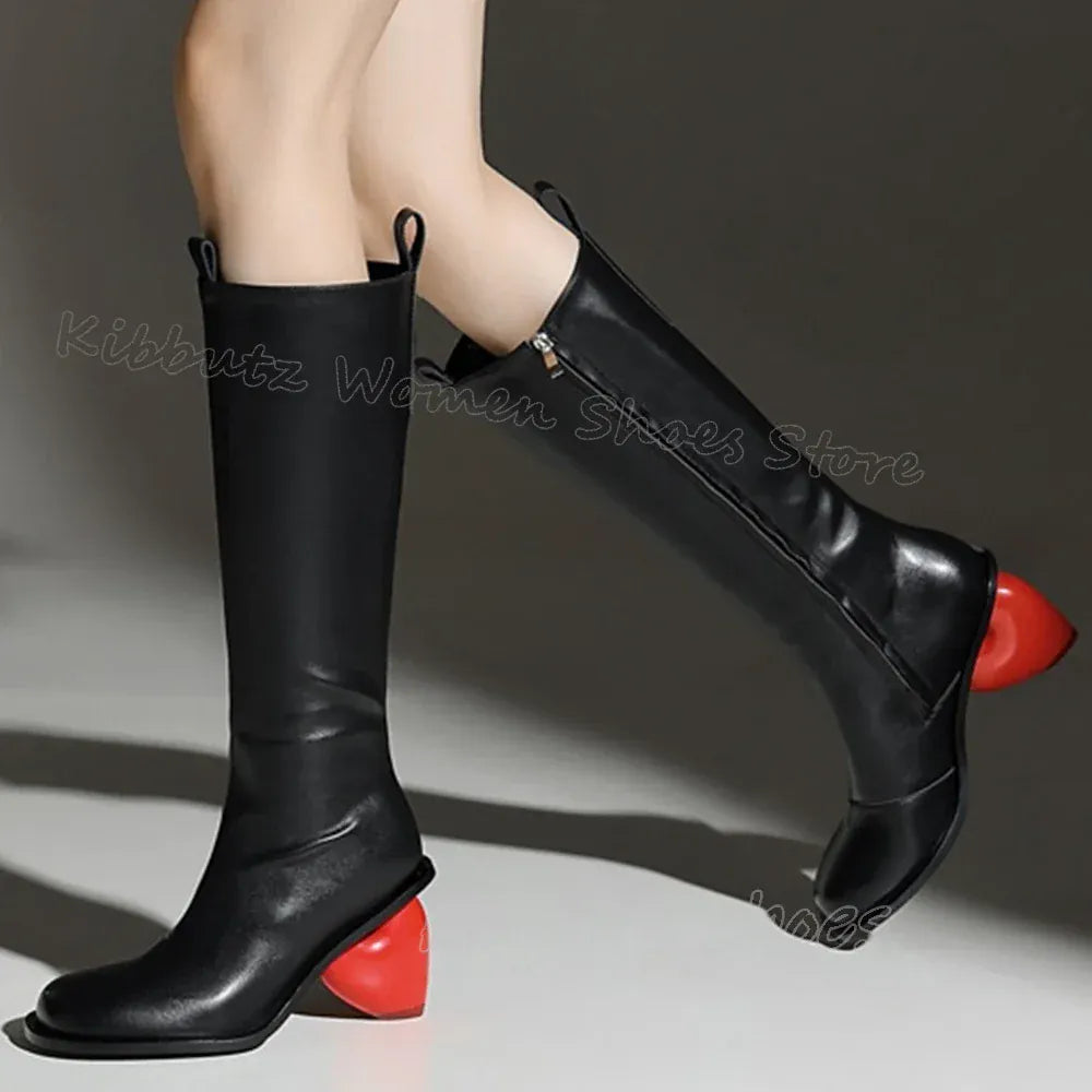 Heart Shaped Heels Knee High Boots