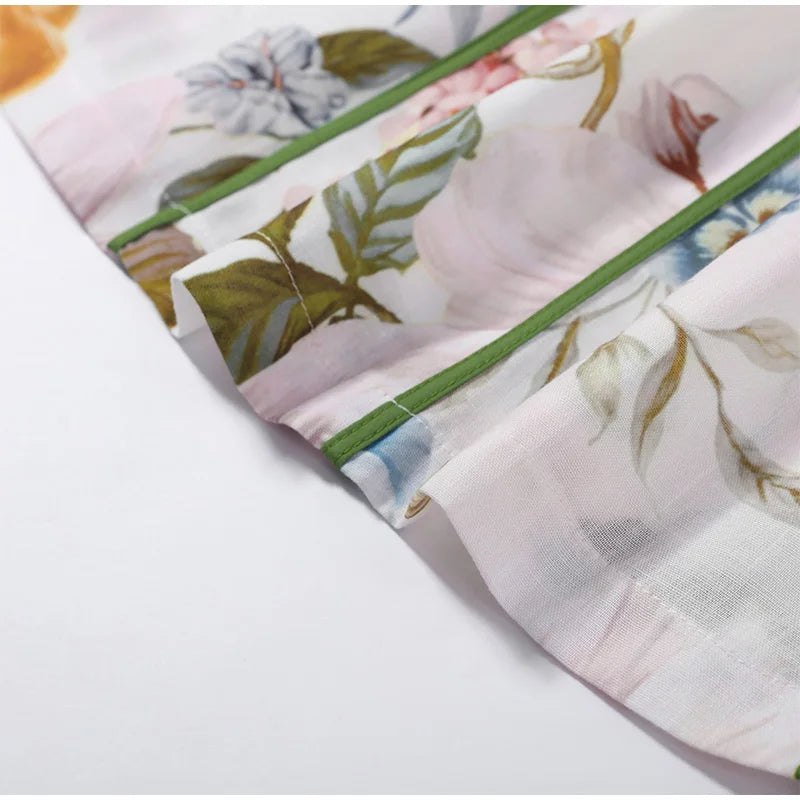 Sweetheart Neckline Floral Print Linen Blend Maxi Dress For Women