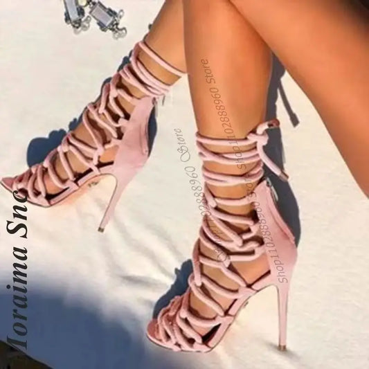 Pink Flocked Stiletto Sandals