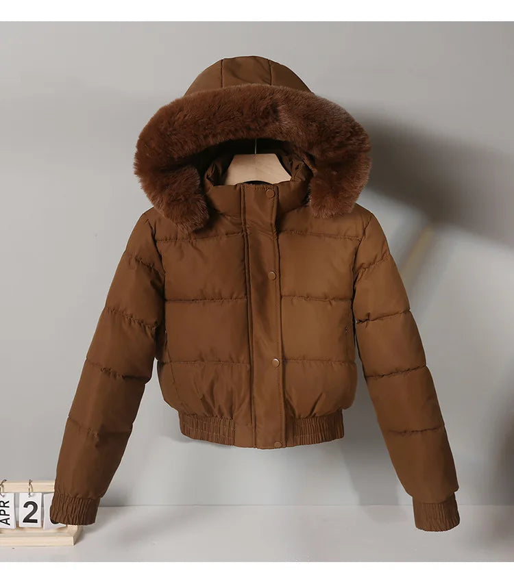 Solid Color Padded Winter Hooded Jacket