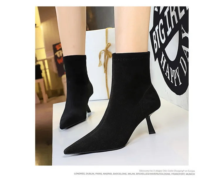 Suede Pointy Toe Sock Stiletto Boots