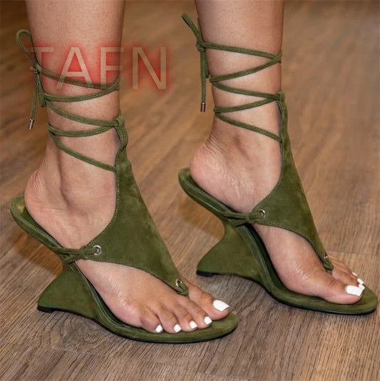 Tie Up Ankle Strap Wedge Sandals