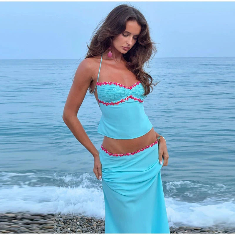 Elegant Backless Sleeveless Two Piece Set For Women