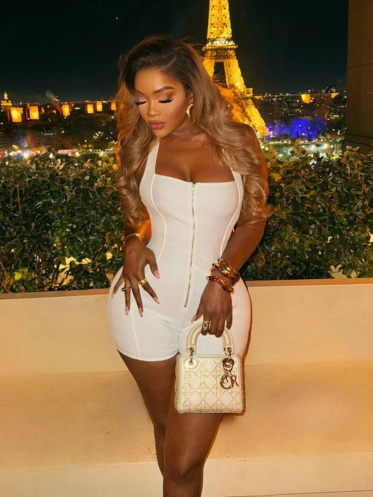 Weird Puss Zip Halter Romper Women  2025 Summer Stretch Fitness Sporty Hipster Backless Sleeveless Playsuit Casual Trend Outfits