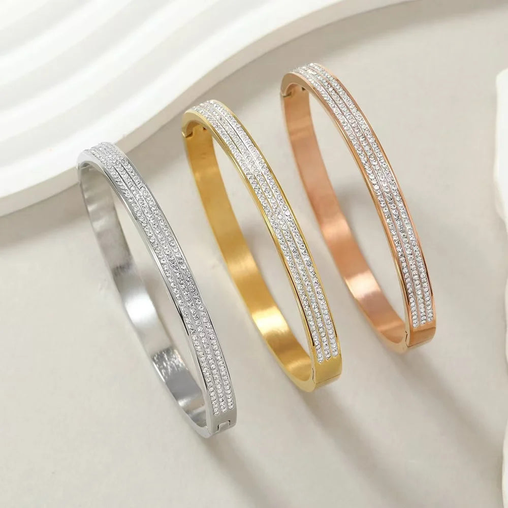 Zircon Half Row Stainless Steel Bangle