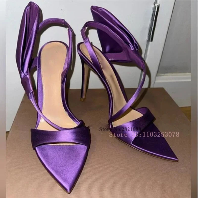 Gorgeous Purple Satin Stiletto Heels with Pointy Toe for Women