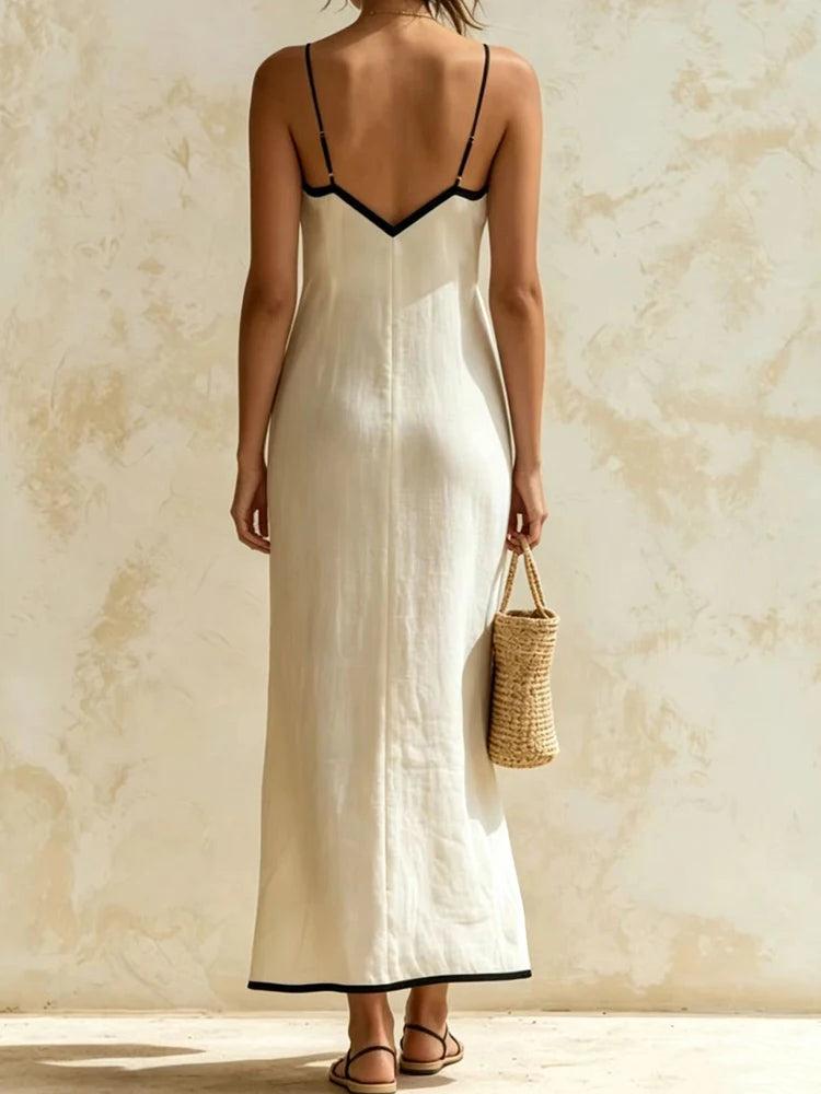 Striped Backless Spaghetti Strap Maxi Dress for Women