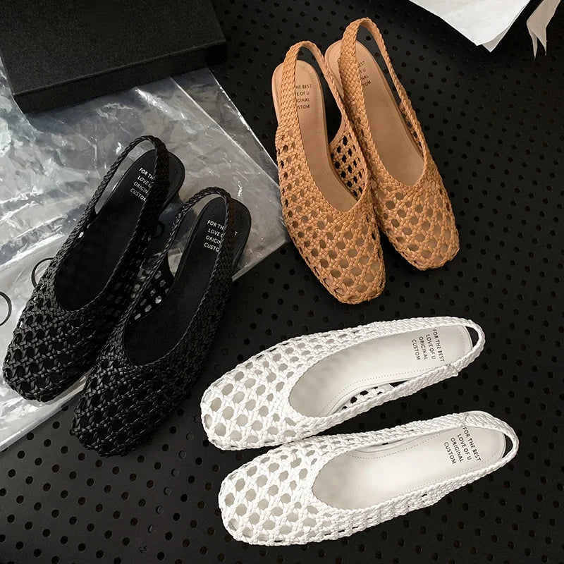 Handmade French Style Cut Out Weave Sandals for Women