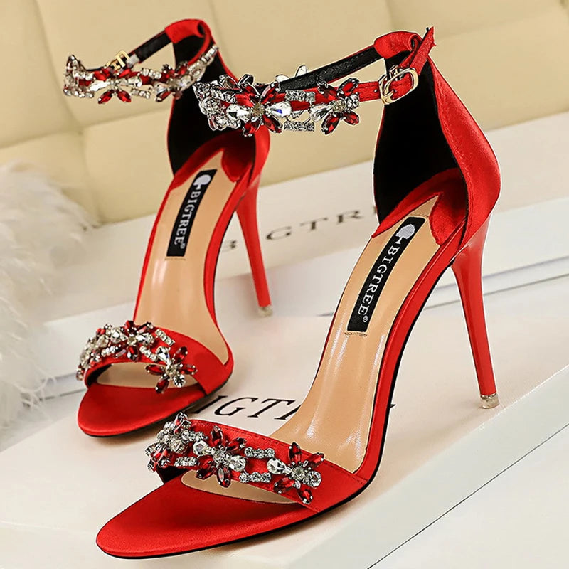 Rhinestone Open Toe Stiletto Heel Sandals for Women
