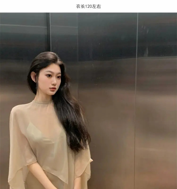 Elegant Lightweight Asymmetric Tulle Summer Blouse For Women