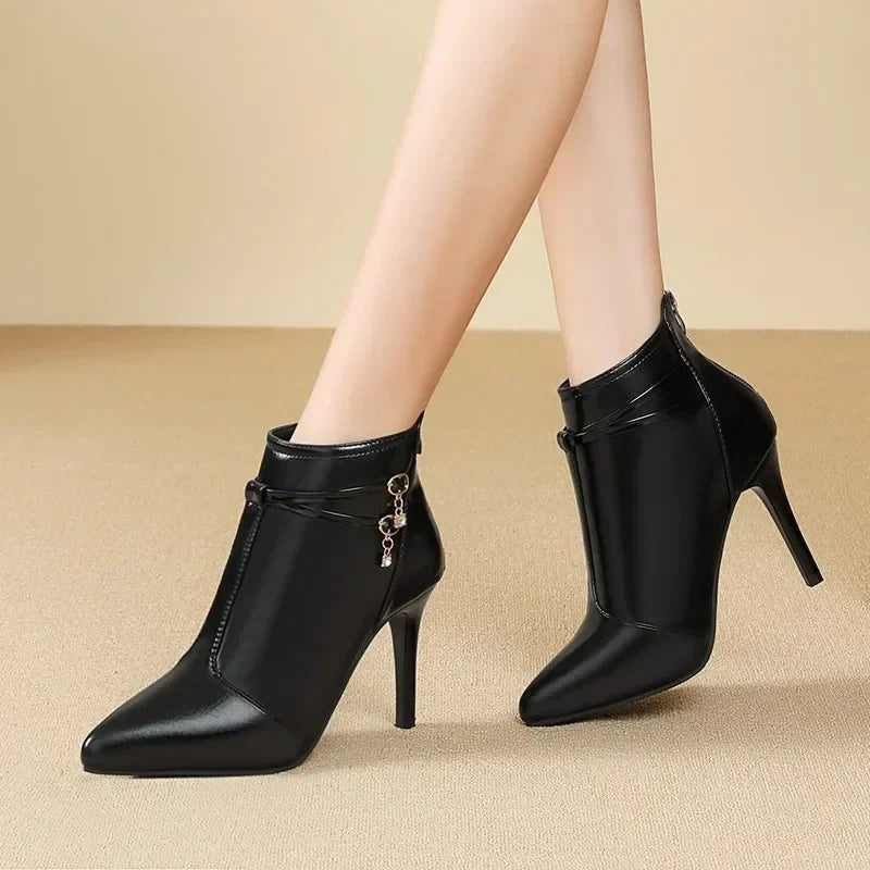 Crystal Pointed Toe High Heel Ankle Boots for Women