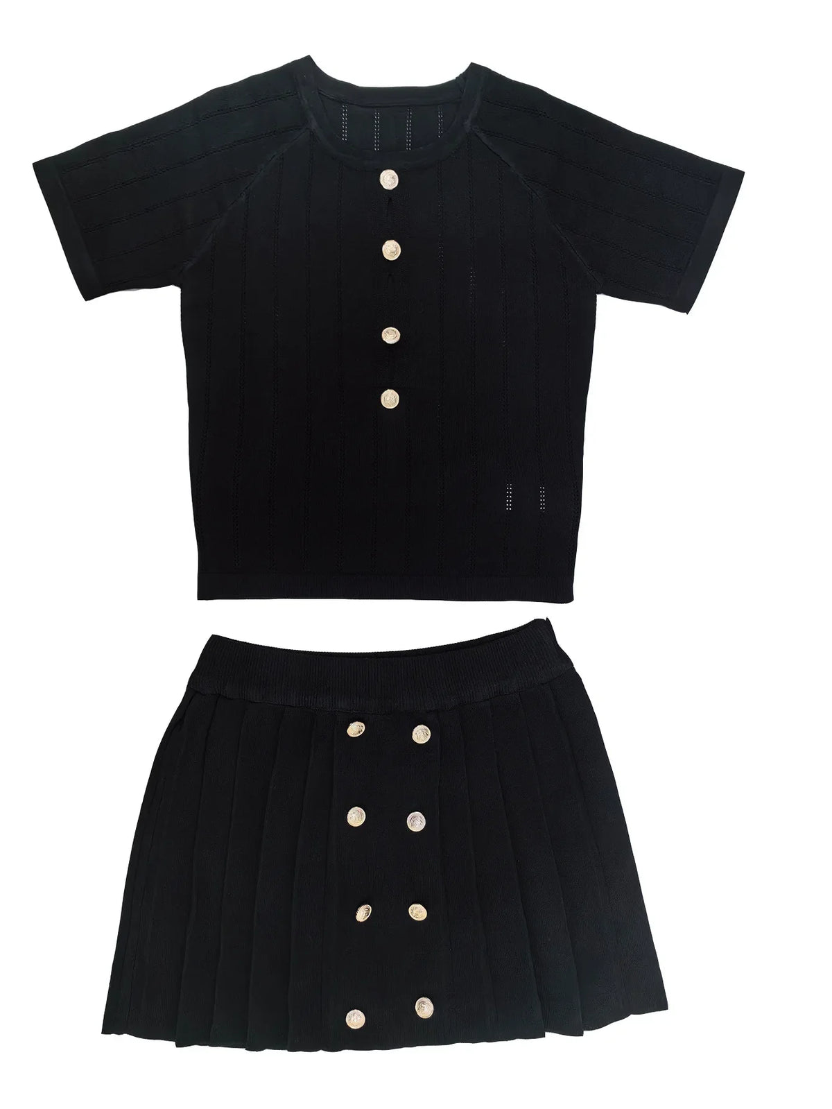 Casual Hollow Button Knit Two-Piece Beach Set for Women