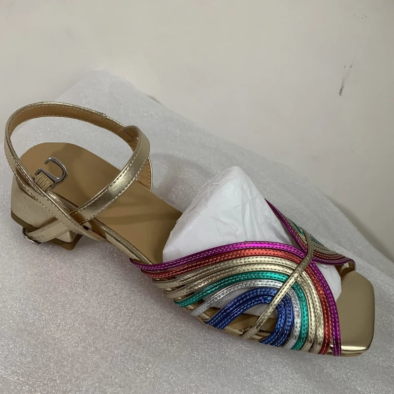 Leather Low Heel Peep Toe Sandals