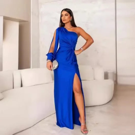 Elegant One Shoulder Backless Maxi Dress for Women