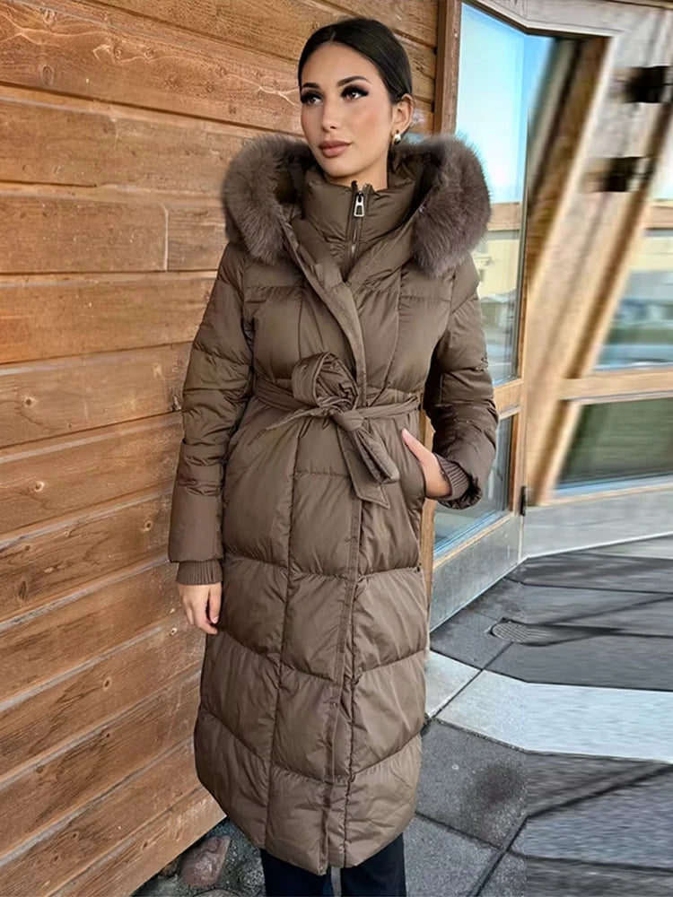 Casual Hooded With Zipper And Lace Up Front And Faux Fur Collar Coat for Women