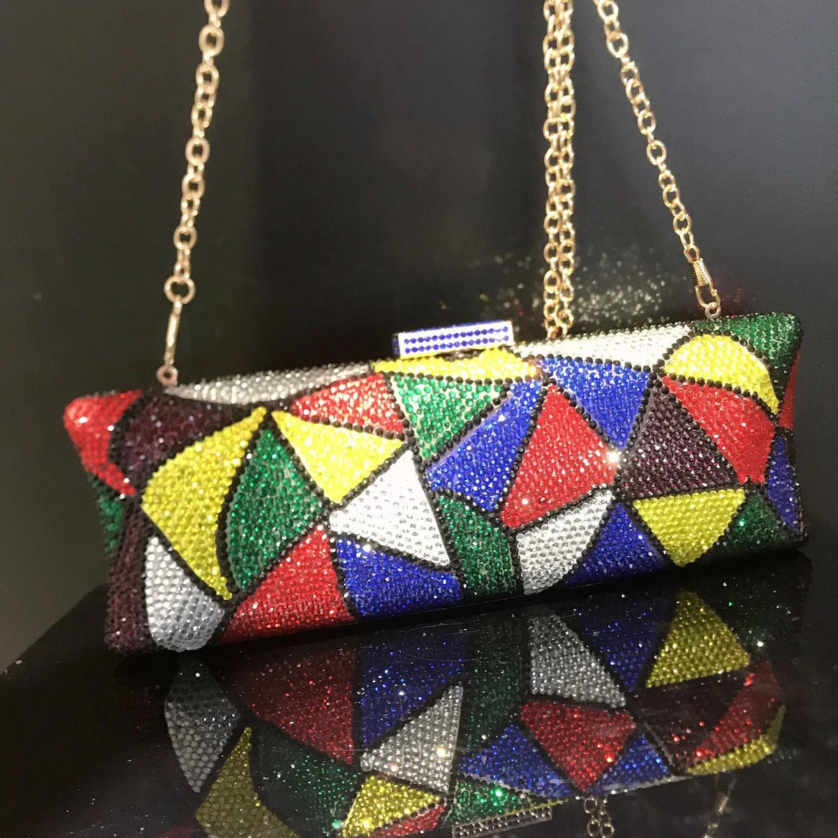 Plaid Rhinestone Evening Chain Clutch Purse for Women