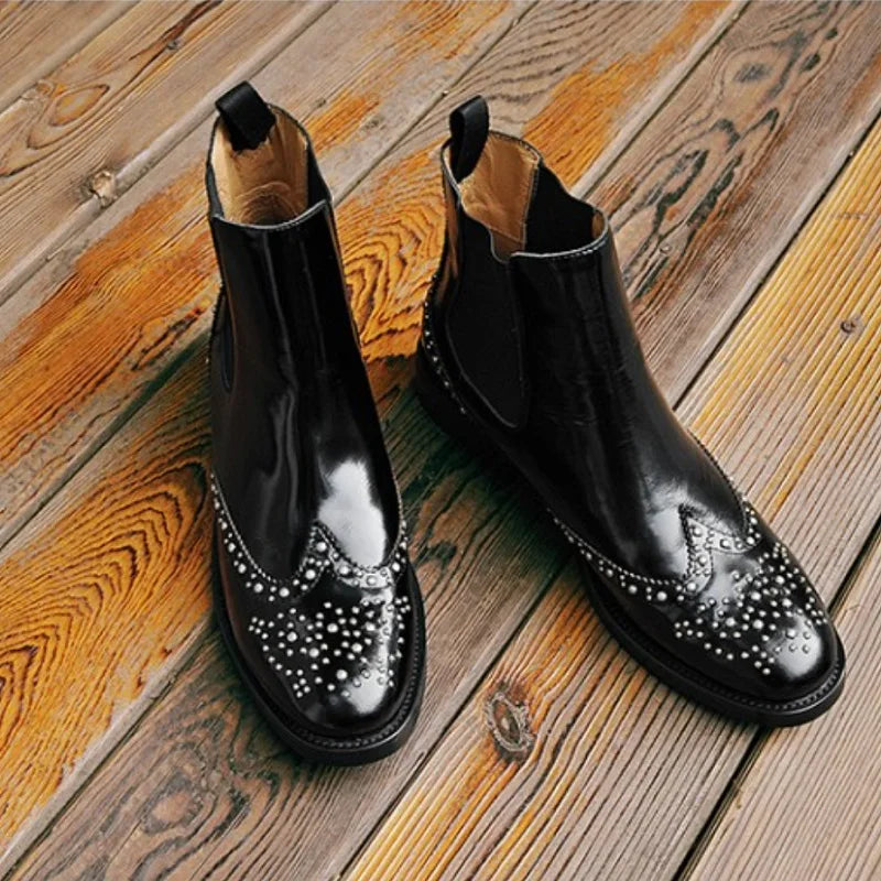 Rivet Patent Leather Slip On Ankle Boots for Women