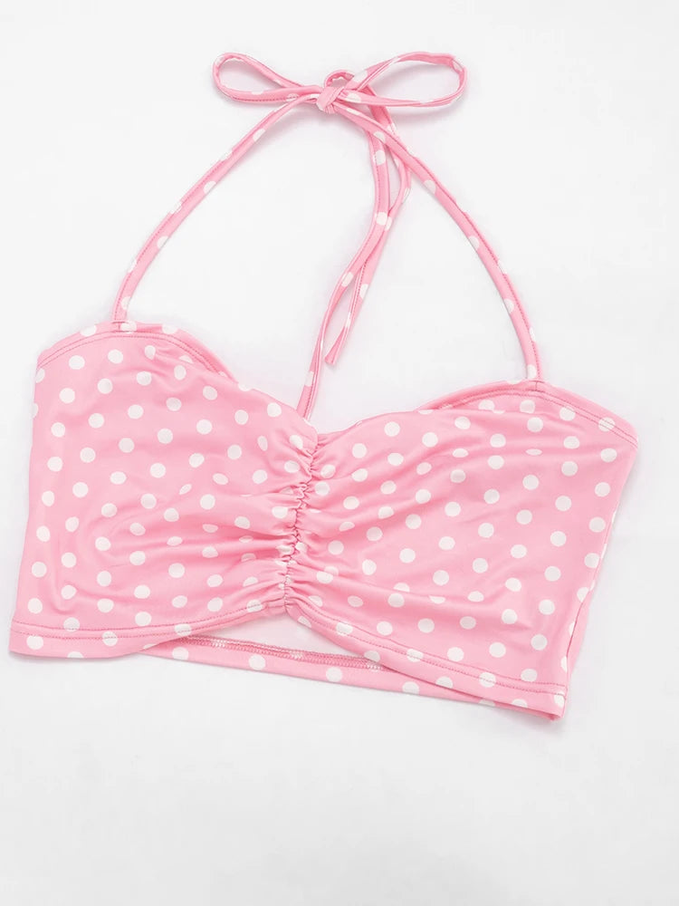 Chic Polka Dot Print Elastic Three-Piece Set for Women